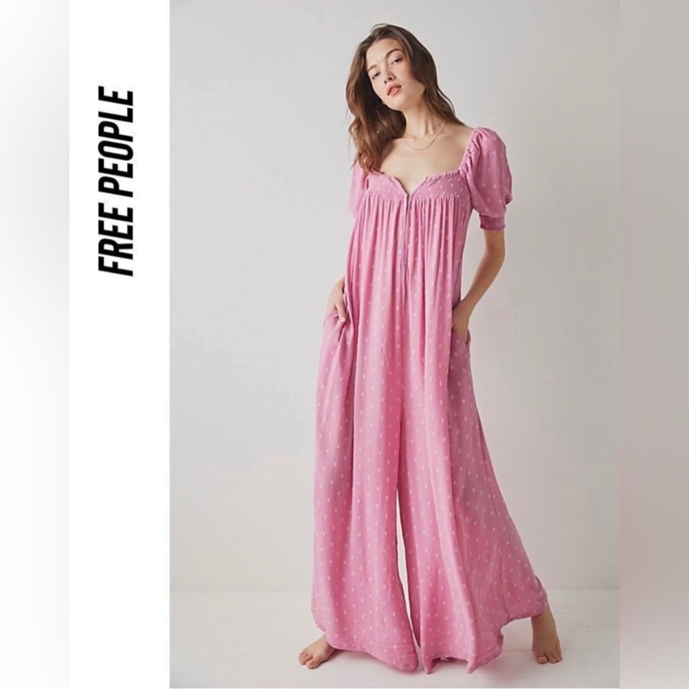 Free People Pink Frosting Wide Leg Jumpsuit S